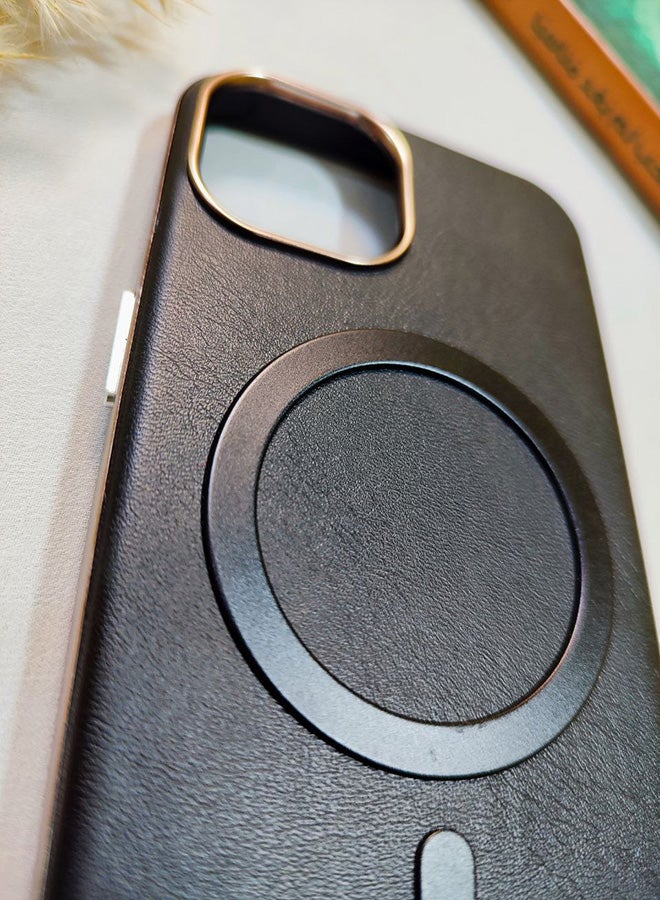 جراب جلد متوافق مع هاتف ايفون 13، يدعم الشحن اللاسلكي ماج سيف، غطاء مقاوم للصدمات، مصنوع من الجلد الفاخر يكتسب مظهرًا طبيعيًا بمرور الوقت، واقي الكاميرا المرتفع يحمي مجموعة العدسات، مع بطانة داخلية، لهاتف ايفون 13 - اسود - Image 4