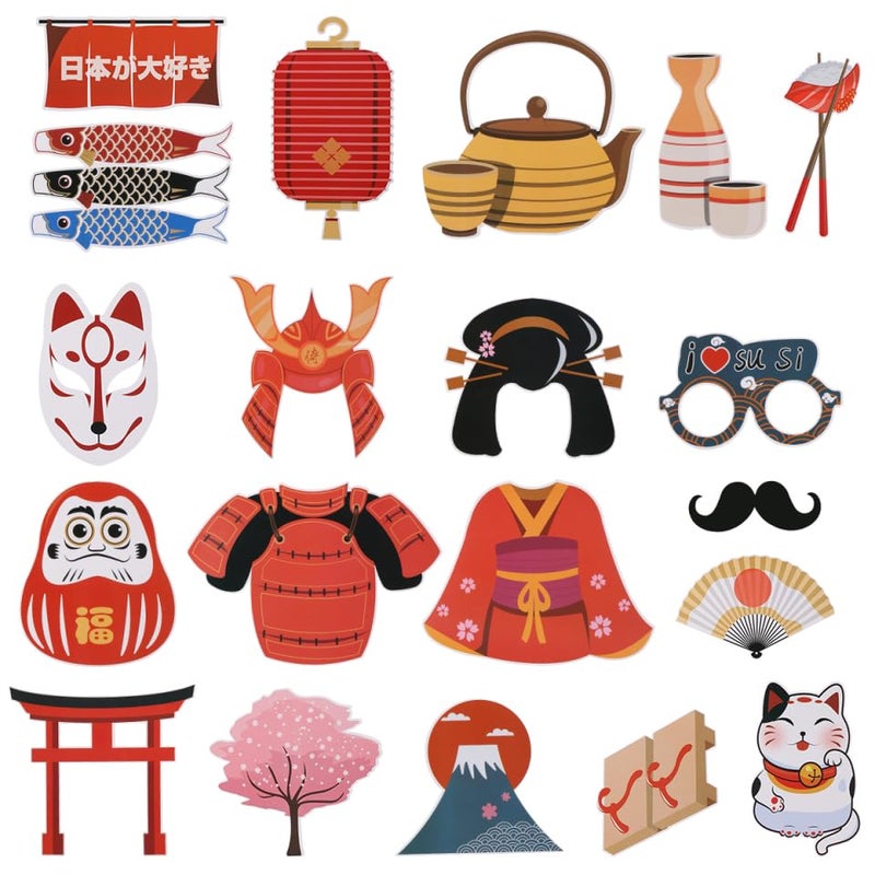 PRETYZOOM 20pcs Japanese Tea Party Photo Booth Props Japanese Decor Sushi Cuisine Japanese Restaurant Decoration Banquet Dancing Party Photo Props