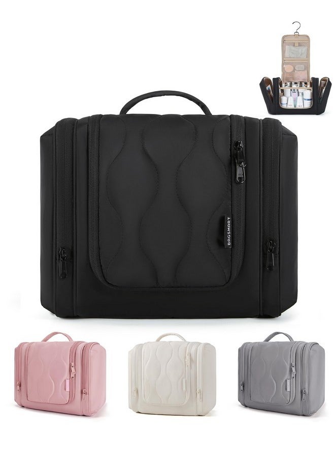 BAGSMART Travel Toiletry Bag For Women, Puffy Hanging Toiletry Bag With Hook, Water-Resistant Toiletry Organizer For Full Sized Toiletries, Black  - Image 1