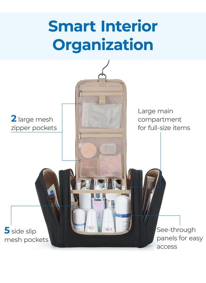 BAGSMART Travel Toiletry Bag For Women, Puffy Hanging Toiletry Bag With Hook, Water-Resistant Toiletry Organizer For Full Sized Toiletries, Black  - Image 4