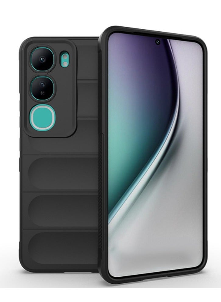 Case Cover for vivo Y19s 4G , Heavy Duty 4D Striped Pattern Sensory Soft Silicone Full Portection Shockproof Phone Case for vivo Y19s 4G, Black - Image 1