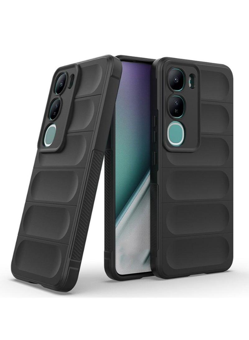 Case Cover for vivo Y19s 4G , Heavy Duty 4D Striped Pattern Sensory Soft Silicone Full Portection Shockproof Phone Case for vivo Y19s 4G, Black - Image 2