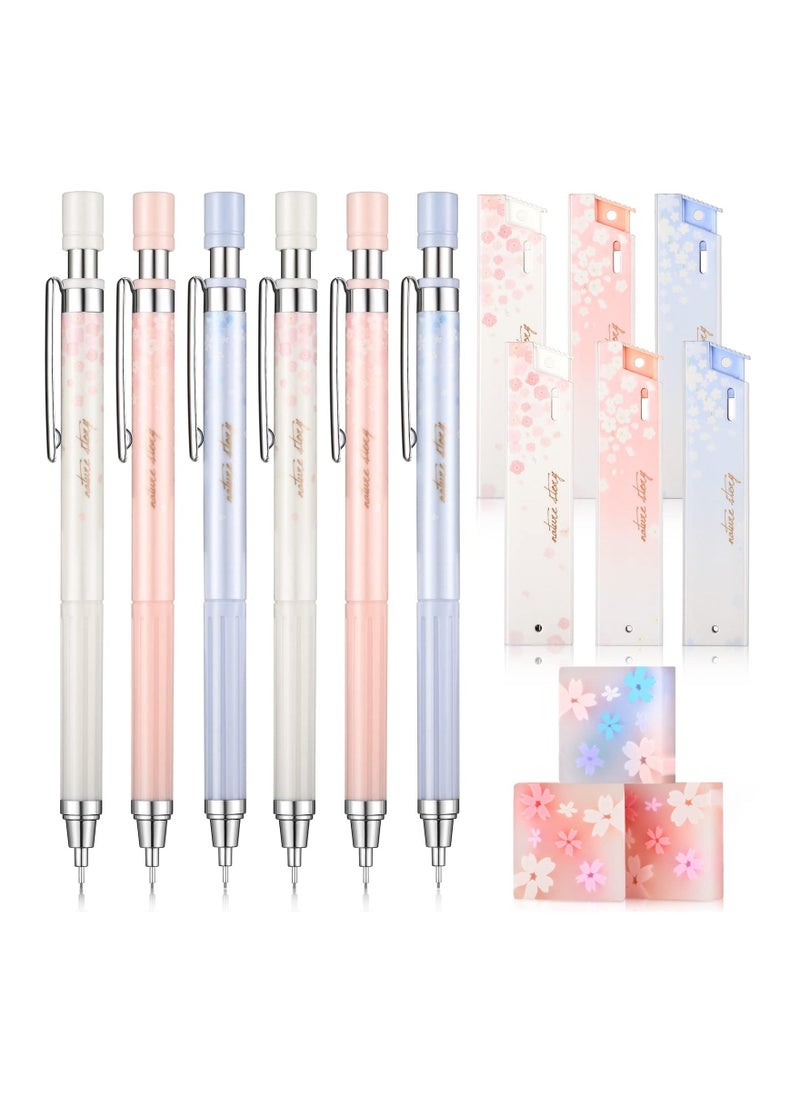 Excefore - 15 Pcs Cherry Mechanical Pencil Set Include 6 Pcs Kawaii Automatic Drafting Pencil with 6 Tubes Pencil Refill and 3 Pcs   Cherry Erasers for Sketching Architecture Drawing - Image 1