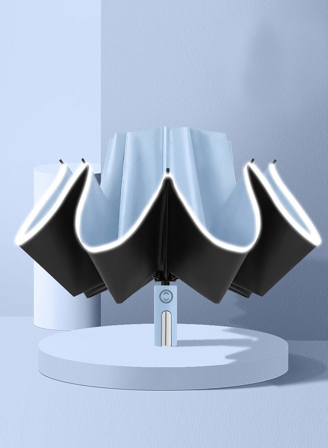 مظلة أوتوماتيكية مقاومة للرياح، مظلة قابلة للطي للحماية من الأشعة فوق البنفسجية، مظلة سفر للشمس والمطر باللون الأزرق - Image 1