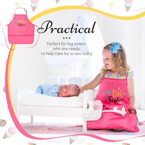 Croloose Big Sister Apron with Pockets Big Sister Gifts for Girls Adjustable Toddler Apron for Baby Shower Cooking Baking - Image 3