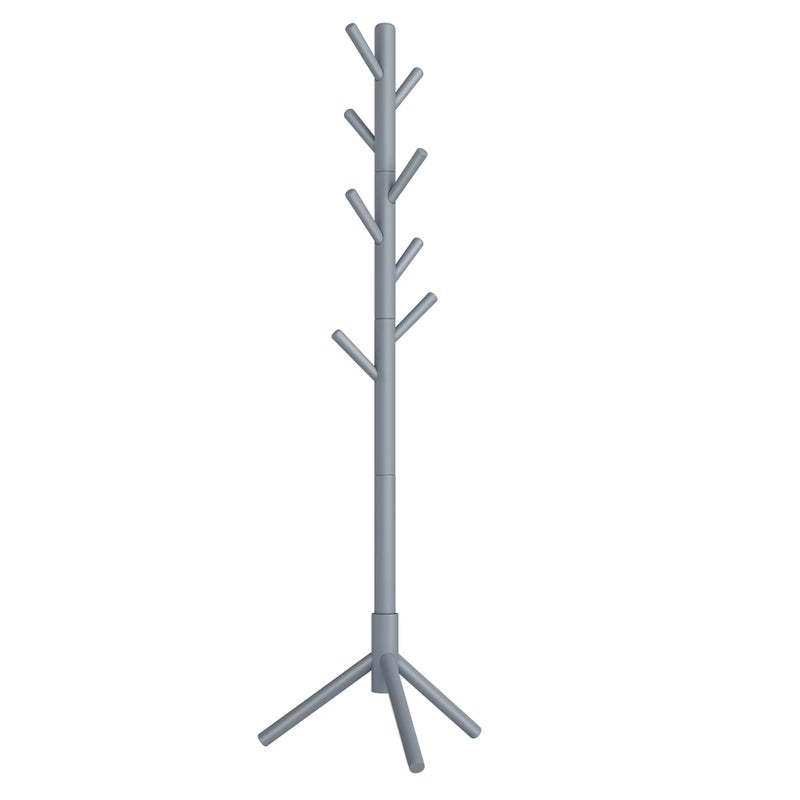 VASAGLE Solid Wood Coat Rack, Free Standing Tree-Shaped Coat Rack with 8 Hooks, 3 Height Options, for Clothes, Hats, Bags, Living Room, Bedroom, Home Office, Gray URCR04GY - Image 1