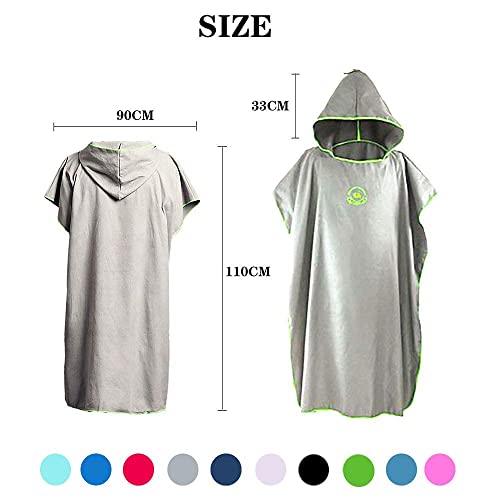 Hiturbo Microfiber Surf Poncho, Wetsuit Changing Bath Robe, Quick Dry Pool Swim Beach Towel with Hood (Gray) - Image 2