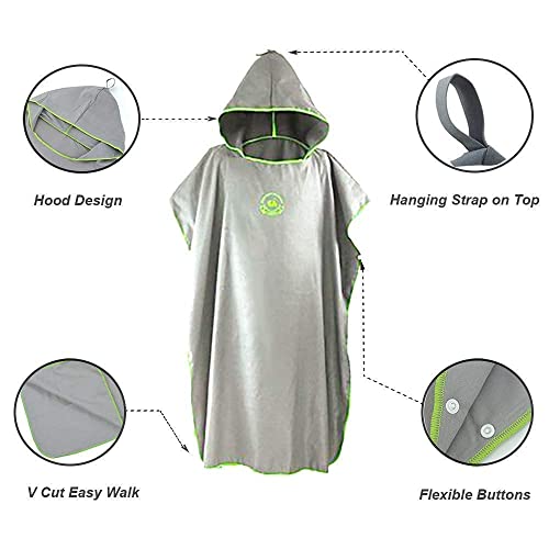 Hiturbo Microfiber Surf Poncho, Wetsuit Changing Bath Robe, Quick Dry Pool Swim Beach Towel with Hood (Gray) - Image 4
