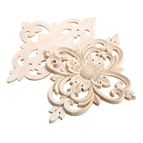 MUXSAM Rhomb Wood Carved Appliques Furniture Onlays, Unpainted Wooden Rosette Decals Center Decor for Door Wall Closet Cabinet Dresser Drawer Crafts Project(2-Pack, 25x20cm/9.9"x7.9") - Image 4