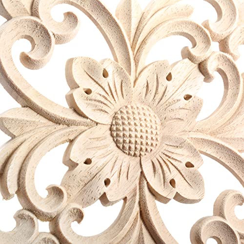 MUXSAM Rhomb Wood Carved Appliques Furniture Onlays, Unpainted Wooden Rosette Decals Center Decor for Door Wall Closet Cabinet Dresser Drawer Crafts Project(2-Pack, 25x20cm/9.9"x7.9") - Image 5