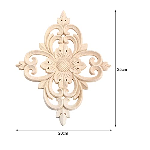 MUXSAM Rhomb Wood Carved Appliques Furniture Onlays, Unpainted Wooden Rosette Decals Center Decor for Door Wall Closet Cabinet Dresser Drawer Crafts Project(2-Pack, 25x20cm/9.9"x7.9") - Image 2