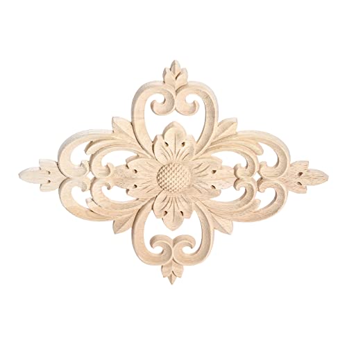 MUXSAM Rhomb Wood Carved Appliques Furniture Onlays, Unpainted Wooden Rosette Decals Center Decor for Door Wall Closet Cabinet Dresser Drawer Crafts Project(2-Pack, 25x20cm/9.9"x7.9") - Image 3