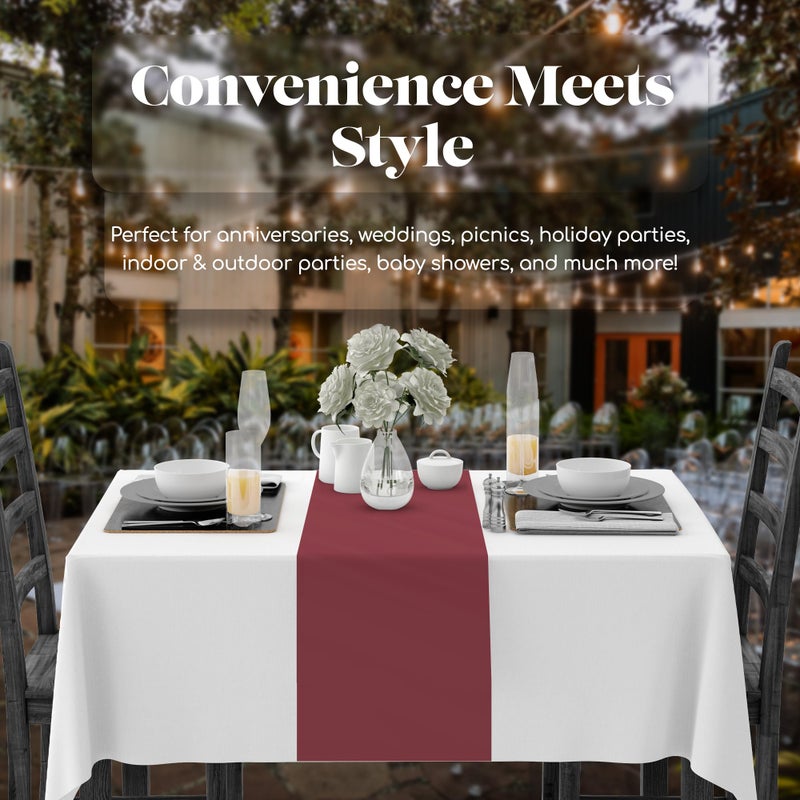 Grandipity Burgundy 12 Pack Premium Disposable Plastic Table Runner 14 x 108 Inch. Table Runner for Dinner Parties & Events by Grandipity - Image 3