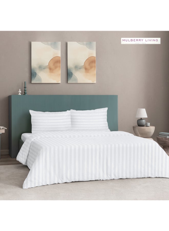 MULBERRY LIVING طقم غطاء لحاف قطن % بنسيج  خيط بتصميم خطوط إليزيان - أبيض - Image 2