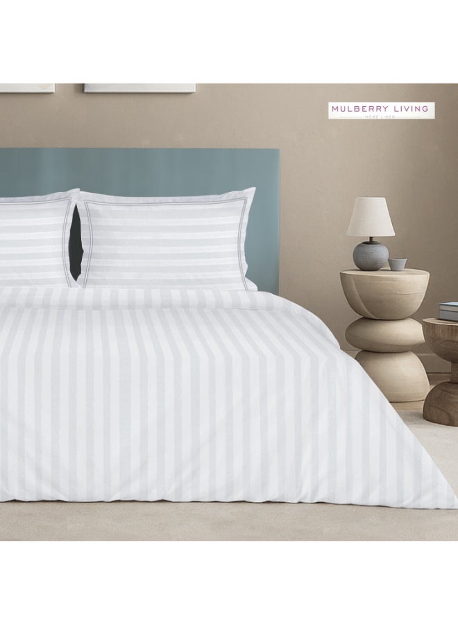 MULBERRY LIVING طقم غطاء لحاف قطن % بنسيج  خيط بتصميم خطوط إليزيان - أبيض - Image 3