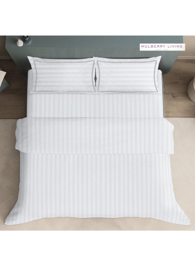 MULBERRY LIVING طقم غطاء لحاف قطن % بنسيج  خيط بتصميم خطوط إليزيان - أبيض - Image 4