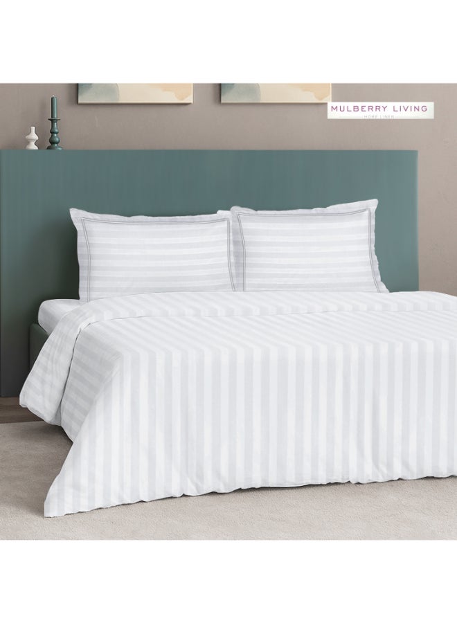 MULBERRY LIVING طقم غطاء لحاف قطن % بنسيج  خيط بتصميم خطوط إليزيان - أبيض - Image 5