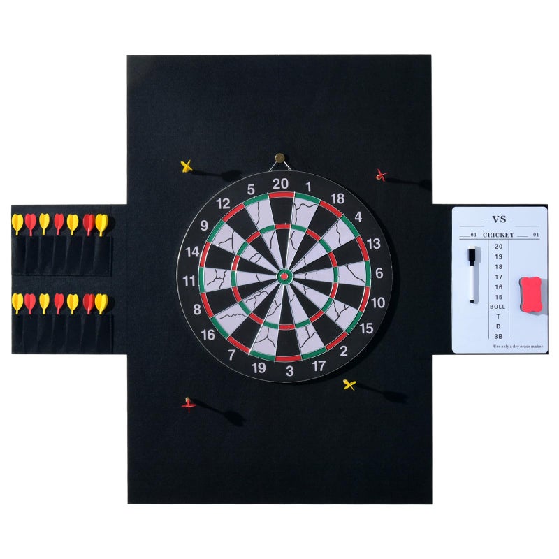 OCMML Dart Board Wall Protectors Multi-Functional Set with Scoreboard,Scoring Marker&Dart Holder Bag One-Piece Felt Panel Design Easy to Install,Safe Protection 35.4"x23.6"x0.5" Black Felt Dartboard - Image 1