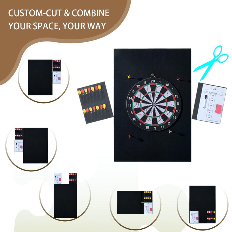 OCMML Dart Board Wall Protectors Multi-Functional Set with Scoreboard,Scoring Marker&Dart Holder Bag One-Piece Felt Panel Design Easy to Install,Safe Protection 35.4"x23.6"x0.5" Black Felt Dartboard - Image 2