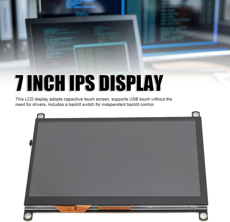 Zunate 7 Inch Display for RPI, High Resolution 1024x600px LCD Capacitive Touch Screen with HD Multimedia Interface, Compatibility for RasPi, Support for RPI and Computer Systems - Image 2