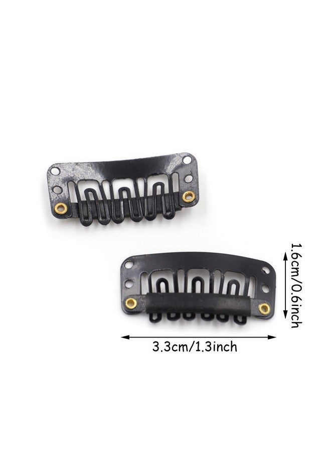 Honbay 50PCS 6-Teeth U-Shape Snap Clips for Hair Extensions - 3.3cm/1.3inch (Black)