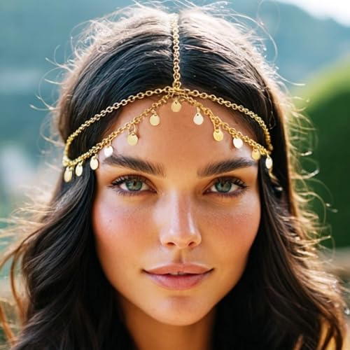 Aukmla Gold Sequins Head Chain Jewelry Festival Halloween Prom Costume Hair Accessories Fashion Headbands Headpieces for Women and Girls - Image 5