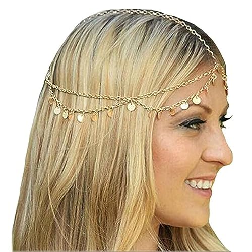 Aukmla Gold Sequins Head Chain Jewelry Festival Halloween Prom Costume Hair Accessories Fashion Headbands Headpieces for Women and Girls - Image 1