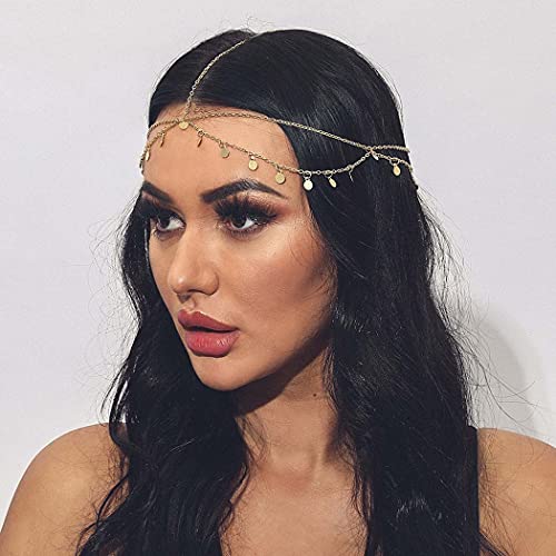 Aukmla Gold Sequins Head Chain Jewelry Festival Halloween Prom Costume Hair Accessories Fashion Headbands Headpieces for Women and Girls - Image 3