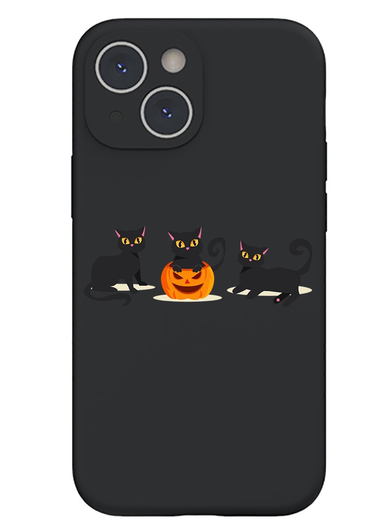 Theodor Protective Slim Fit Case Liquid Silicone Cover with Full Body Protection Anti-Scratch Shockproof Case For iPhone 15 Plus Black - Cats Pumpkin Halloween2-01 - Image 1