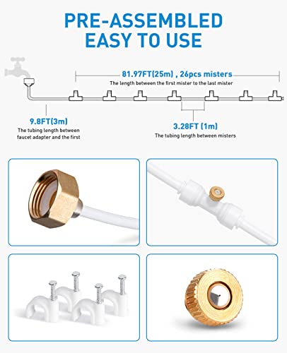 HOMENOTE Misting Cooling System, 26.3FT (8M) Misting Line + 7 Brass Mist Nozzles + Brass Adapter(3/4") Misters for Outside Patio Cooling Garden Greenhouse Watering - Image 2