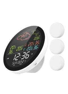 Tuya Wifi Smart Weather Station with Clock Indoor and Outdoor Temperature & Humidity Meter Multifunctional Large Color Screen Weather Clock Temp. & Humidity Gauge with 3 Sensor