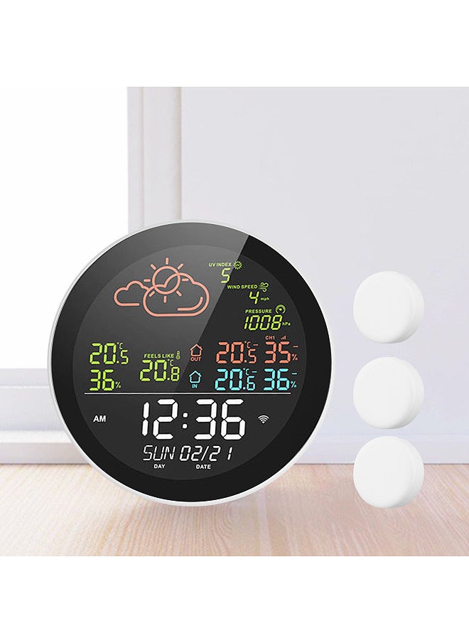 Generic - Tuya Wifi Smart Weather Station with Clock Indoor and Outdoor Temperature & Humidity Meter Multifunctional Large Color Screen Weather Clock Temp. & Humidity Gauge with 3 Sensor - Image 1