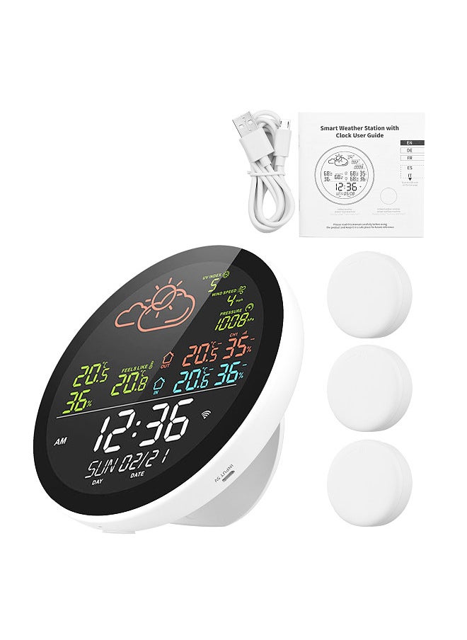 Generic - Tuya Wifi Smart Weather Station with Clock Indoor and Outdoor Temperature & Humidity Meter Multifunctional Large Color Screen Weather Clock Temp. & Humidity Gauge with 3 Sensor - Image 1