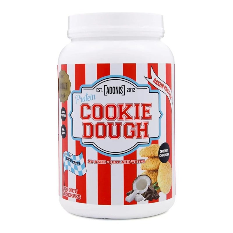 آدونیس عجينة كوكيز البروتين، رقائق جوز الهند والشوكولاتة، بروتين الكازين الممتاز، منخفض الكربوهيدرات، وجبة خفيفة غنية بالبروتين مع قطع الشوكولاتة الحقيقية، 1 كجم