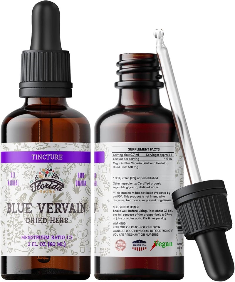 Blue Vervain Herb Organic Extract Organic Blue Vervain Herb Natural Vervain Supplement for Men Women Made in USA 2 oz
