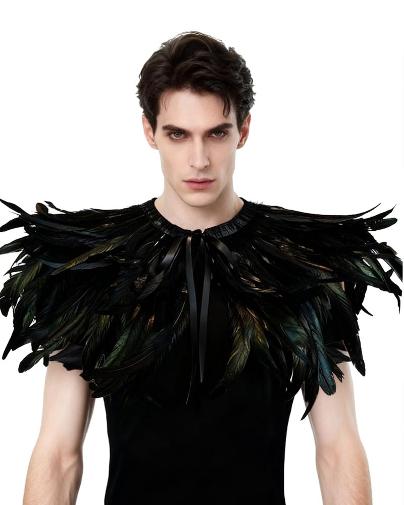 L'VOW Gothic Black Feather Shrug Cape Shawl Halloween Costume for Men (Style -04) - Image 1