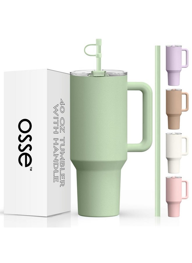 Osse osse 40oz Tumbler with Handle and Straw Lid | Double Wall Vacuum Reusable Stainless Steel Insulated Water Bottle Travel Mug Cup | Modern Insulated Tumblers Cupholder Friendly (Sage)  - Image 1