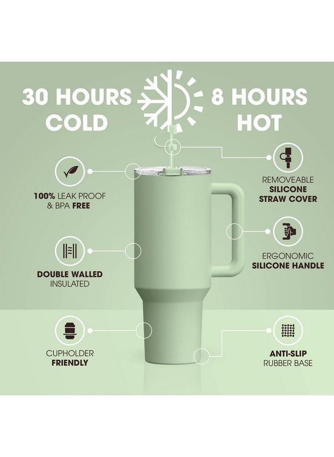 Osse osse 40oz Tumbler with Handle and Straw Lid | Double Wall Vacuum Reusable Stainless Steel Insulated Water Bottle Travel Mug Cup | Modern Insulated Tumblers Cupholder Friendly (Sage)  - Image 2