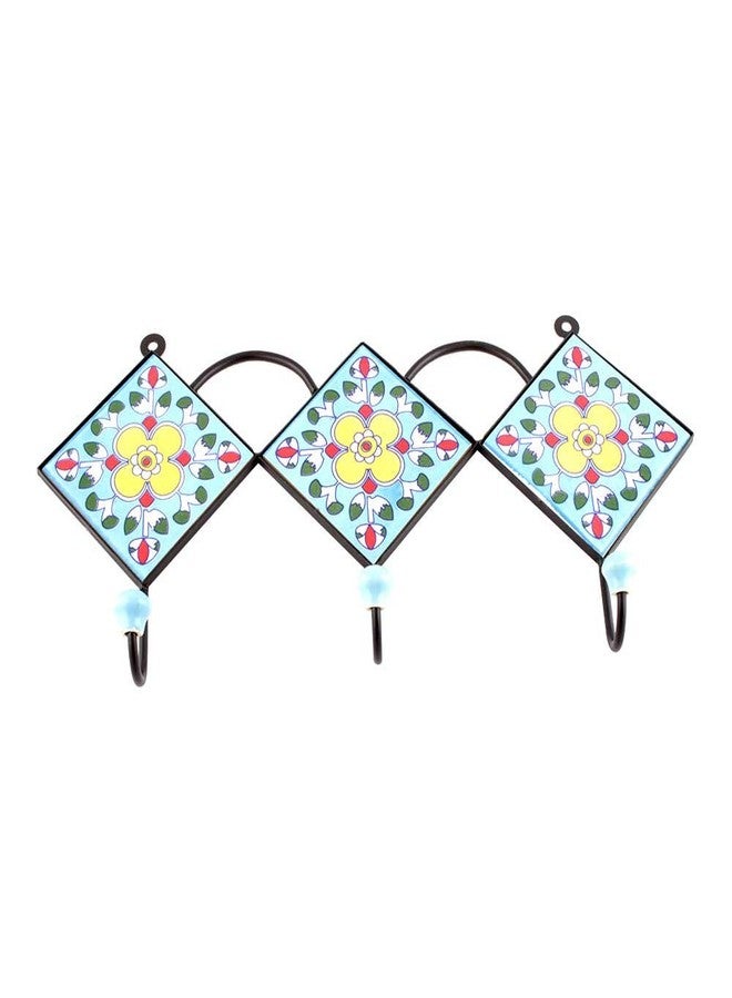 Indian-Shelf IndianShelf Floral Utility Hooks Hangers Key Holders Wall Hanging Clothes Mount Hat Mug Utensils Bathroom (Ceramic_Turquoise_8.5 Inches)-1 Piece - Image 2