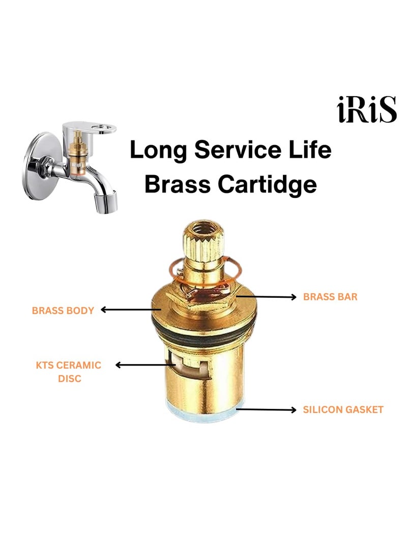 IRIS iRiS Series Stainless Steel Taps Set of 4 with Brass Catridge Wall FlangeLong Body Tap for Bathroom and KitchenBib CockBath Water TapsTaps for Showers Sinks Wash Basins Chrome Finish  - Image 2