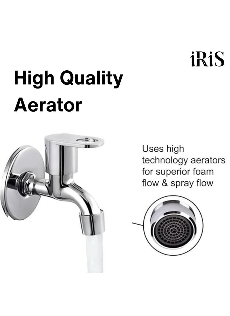 IRIS iRiS Series Stainless Steel Taps Set of 4 with Brass Catridge Wall FlangeLong Body Tap for Bathroom and KitchenBib CockBath Water TapsTaps for Showers Sinks Wash Basins Chrome Finish  - Image 5