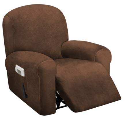 ULTICOR 4-Piece, 1 Seat Recliner Cover, Velvet Stretch Reclining Chair Covers for 1 Cushion Reclining Sofa, Single Seat Recliner Couch Cover, Thick, Very Soft, Machine Washable (Chocolate) - Image 1
