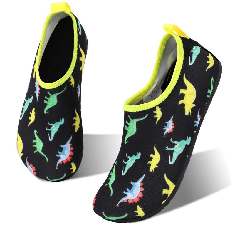 HIITAVE Girls Swim Water Shoes NonSlip Quick Dry Barefoot Beach Aqua Pool Socks for Boys Kids Toddler BlackDinosaur 354 M US Big Kid