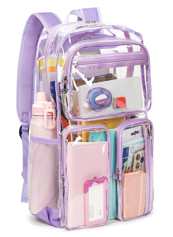 Vorspack Clear Backpack for School - Heavy Duty See Through Bookbag for Girls Boys Transparent Backpacks for Work, Travel, Purple, Large, Clear - Image 1