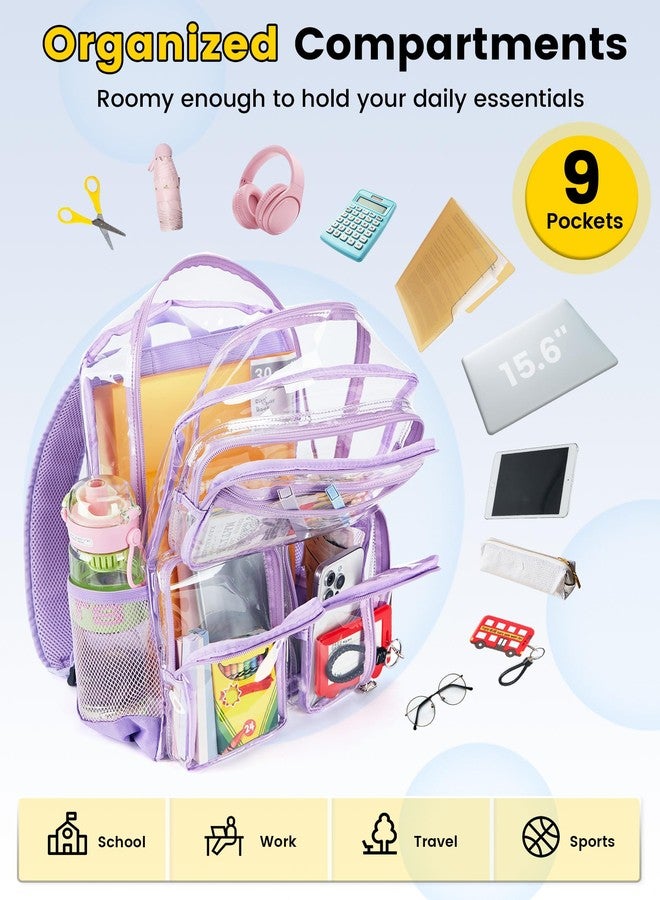 Vorspack Clear Backpack for School - Heavy Duty See Through Bookbag for Girls Boys Transparent Backpacks for Work, Travel, Purple, Large, Clear - Image 3