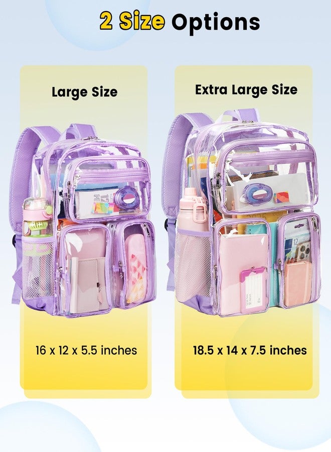 Vorspack Clear Backpack for School - Heavy Duty See Through Bookbag for Girls Boys Transparent Backpacks for Work, Travel, Purple, Large, Clear - Image 2