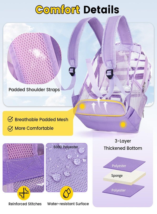 Vorspack Clear Backpack for School - Heavy Duty See Through Bookbag for Girls Boys Transparent Backpacks for Work, Travel, Purple, Large, Clear - Image 4