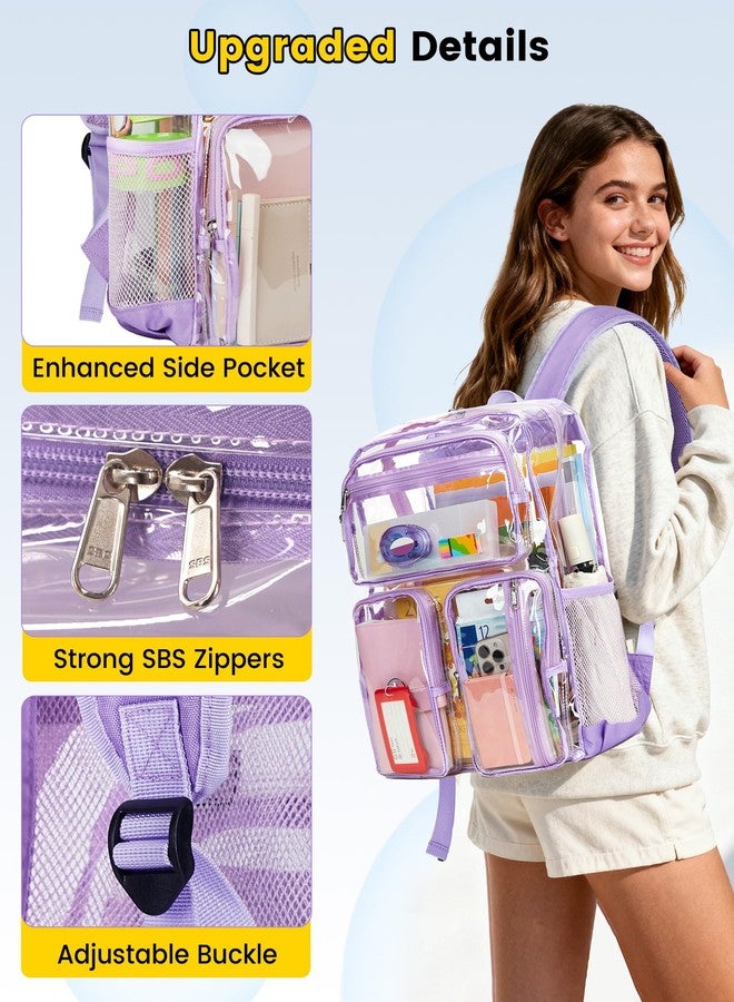 Vorspack Clear Backpack for School - Heavy Duty See Through Bookbag for Girls Boys Transparent Backpacks for Work, Travel, Purple, Large, Clear - Image 5