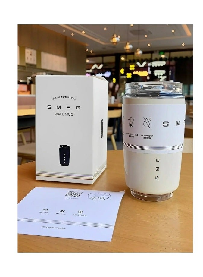smeg Travel Coffee Mug, 320ml Insulated Beverage Cup With Leakproof Lid, Long Lasting Coffee Tumbler With Lid And Straw, Travel Coffee Thermos cream Beige  - Image 2