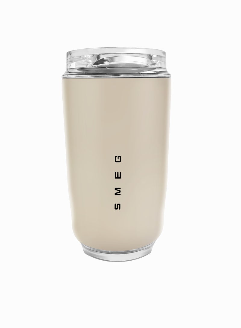 smeg Travel Coffee Mug, 320ml Insulated Beverage Cup With Leakproof Lid, Long Lasting Coffee Tumbler With Lid And Straw, Travel Coffee Thermos cream Beige  - Image 1